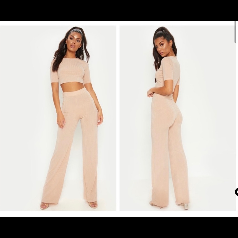 PrettyLittleThing Stone Short-Sleeve Lounge Set